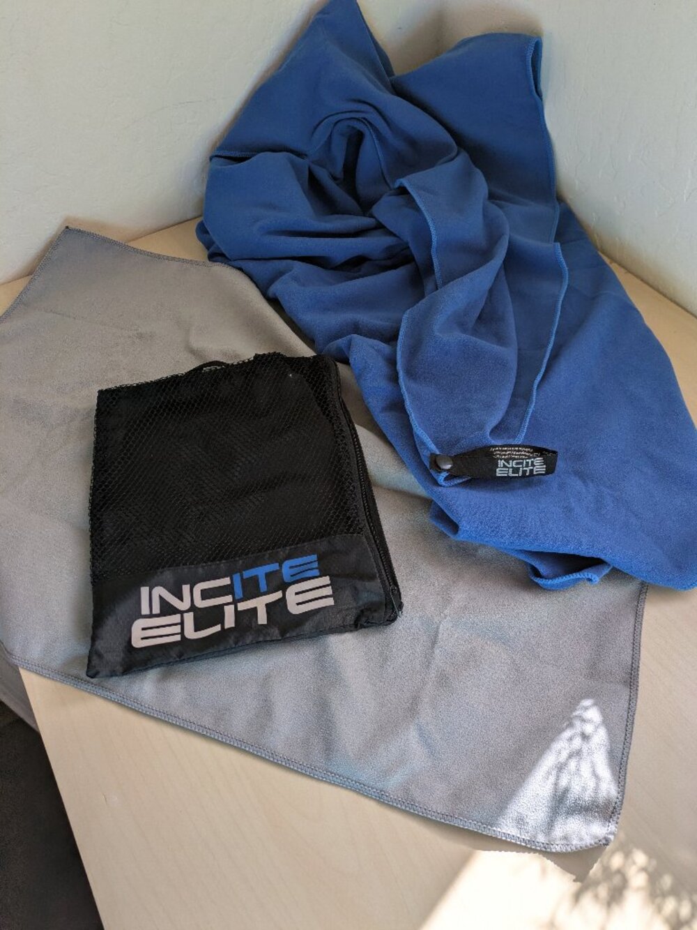 Incite Elite Quick Dry Gym & Travel Towel Set 2 Pack Gray and Blue